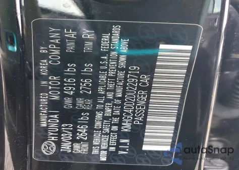 2013 Hyundai Genesis 3.8L z USA, uszkodzony, nr VIN KMHGC4DD2DU229719